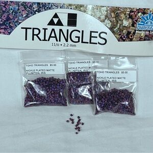 Toho Triangle Beads.  Nickel Plated Matte Plum/Teal Iris  3pk